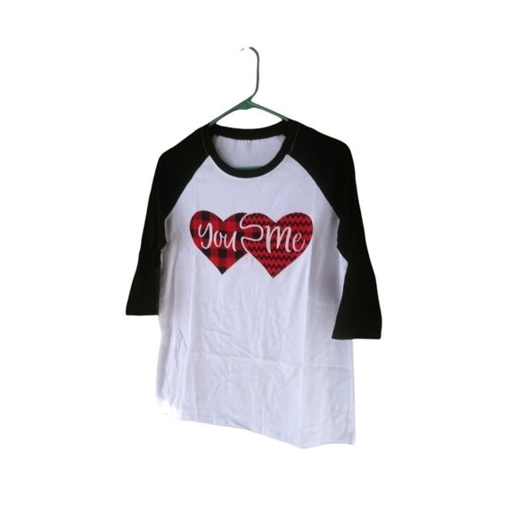 Women's Long Sleeve You & Me Hearts Raglan Style‎ Shirt NEW - Picture 2 of 7